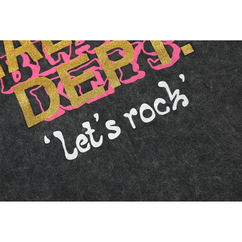 Gallery Dept T Shirts Dark Black Seat Printed Washed Distressed Short Sleeve