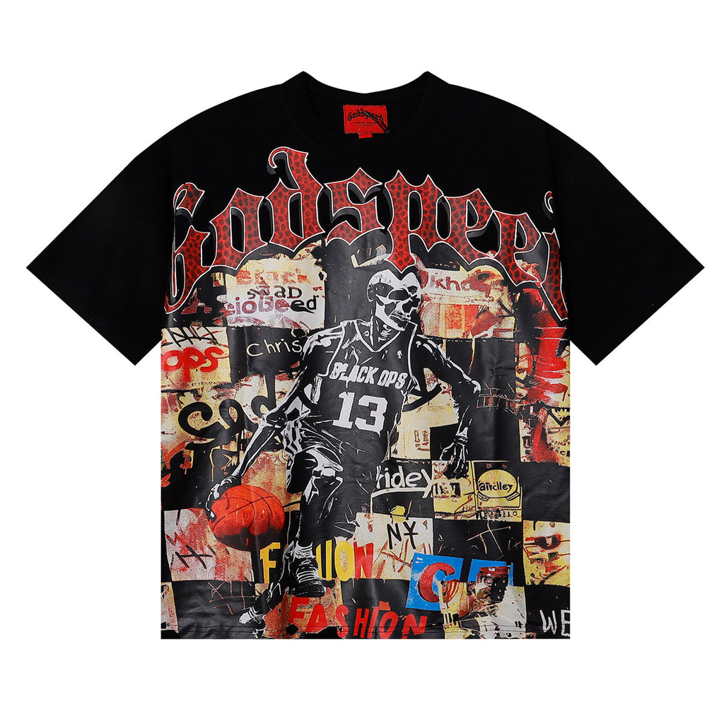 Godspeed T-shirts Basketball No. 13 Athlete Printed Cotton Crew Neck Short Sleeve Men and Women
